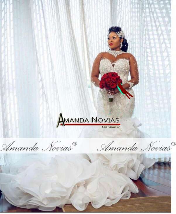 High Neckg Beading Ruffles Mermaid Wedding Dress For African Brides