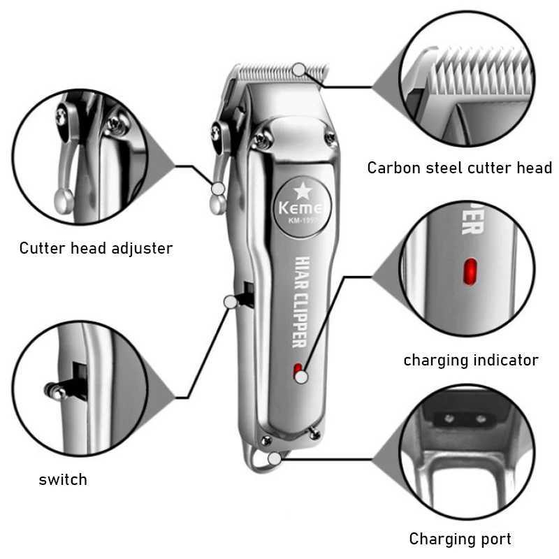 Kemei All Metal Professional Cordless Hair Clipper Electric Hair Clipper Mens Hair Clipper W241017