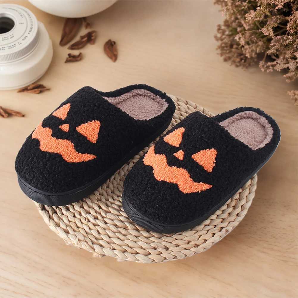 Cozy Halloween Pumpkin Plus closed toe fur slider suitable for both men and women with non slip soleCL241017
