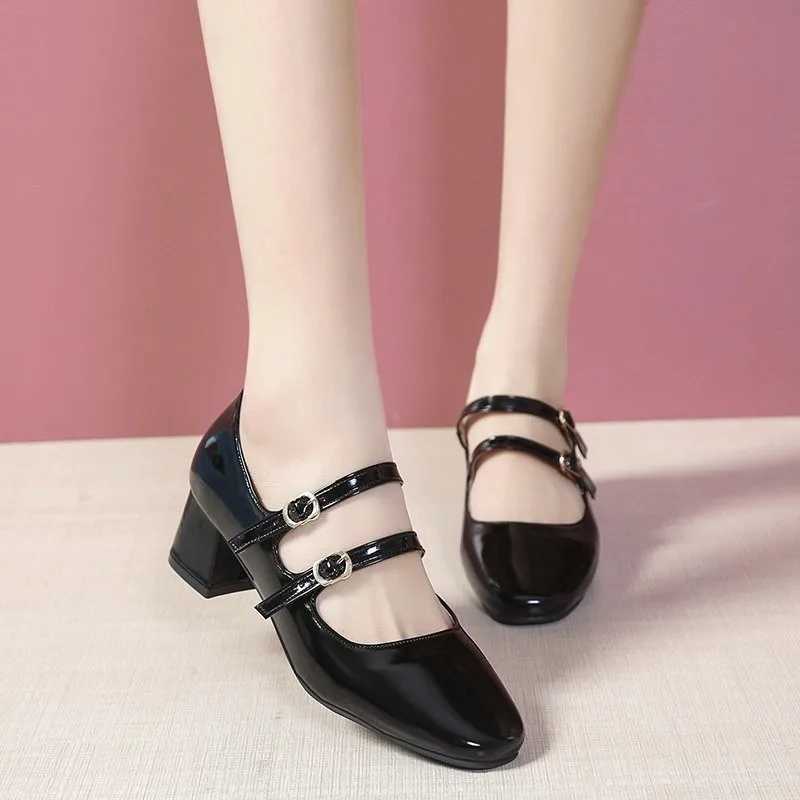 Womens Shoes 2024 Fashion Button Womens Pump Autumn Mary Jane Square Toe Shallow Solid Dress Party Short Fat High Heels Zapato Y241017