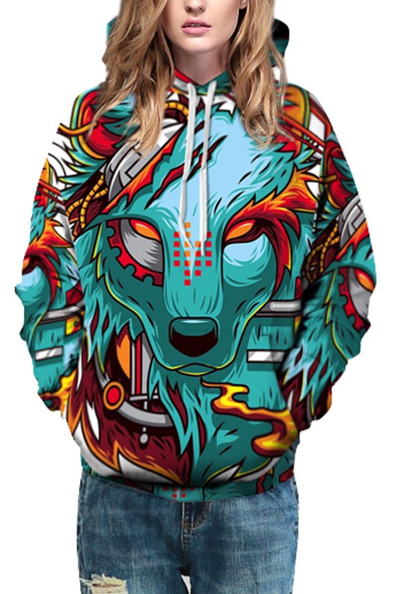 Hoodie for Mens Womens Haloon Unisex Realistic 3d Digital Big Pocket Pullover Hooded Hoodies Sweatshirt Cartoon Wolf L Graphic Hoodies sweatshirt Warm