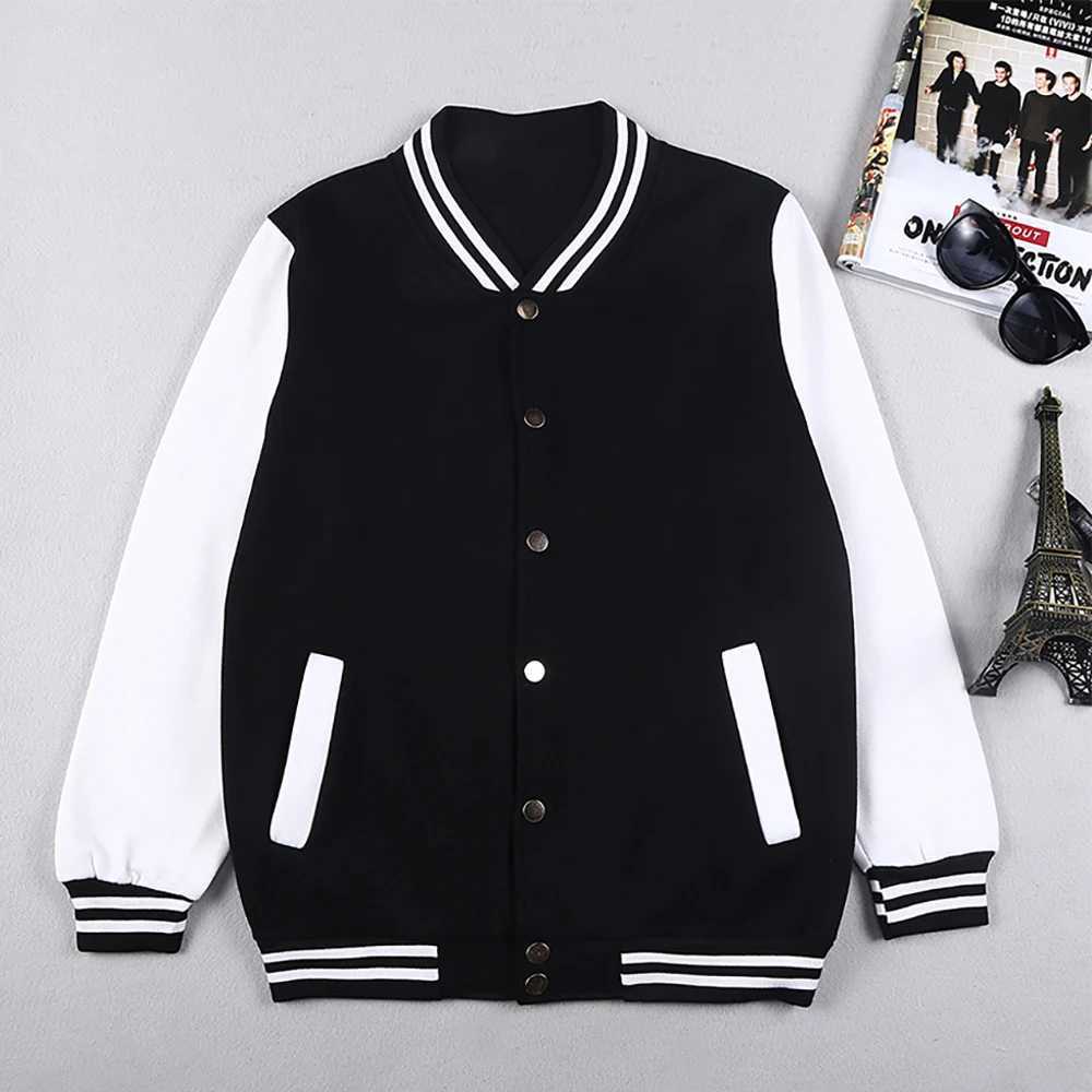 Black white solid color loose oversized casual mens baseball shirt personalized street jacket warm wool sweater M241017