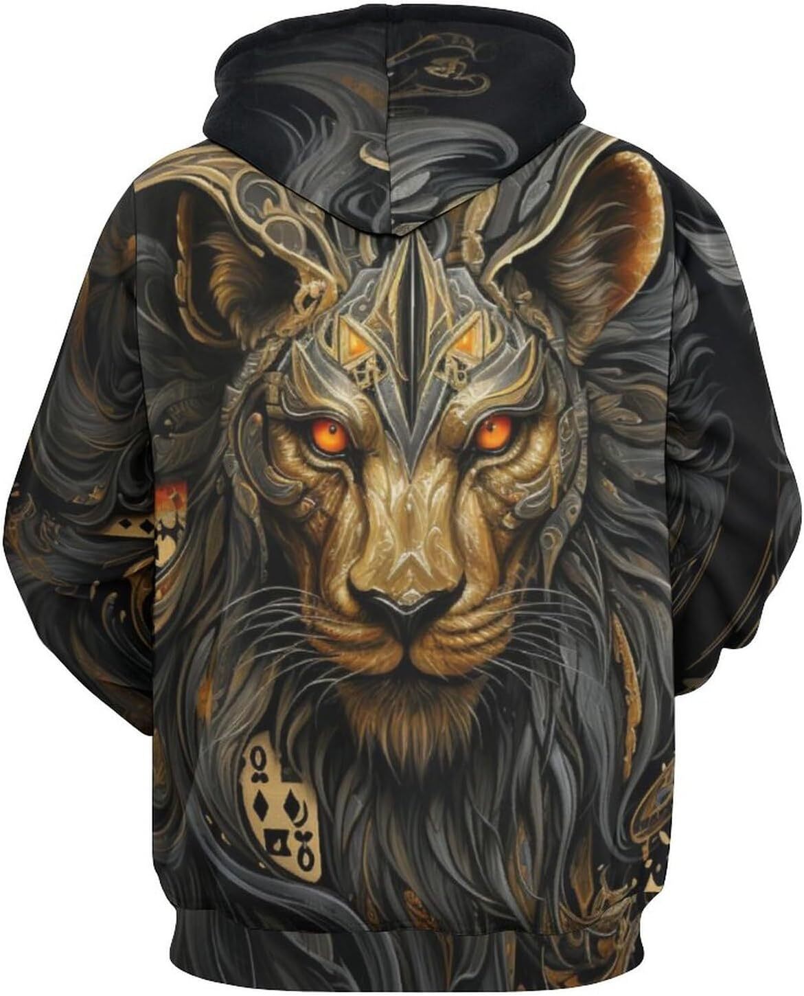 Hoodie for Mens Womens Mens Novelty Poker Lion Hoodie Psychedelic Pattern Casual Drawstring Pullover Hoodie Graphic Hoodies sweatshirt Pullover Long S