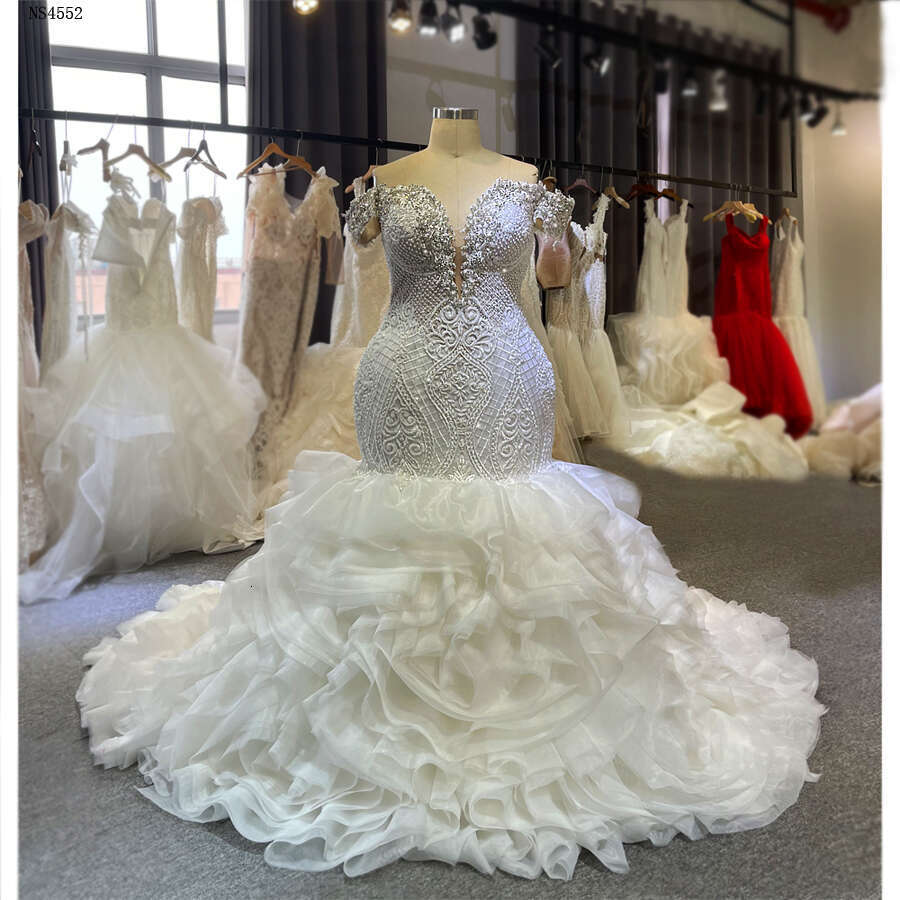 Off The Shoulder Beading Mermaid Wedding Dress Ruffles Skirt