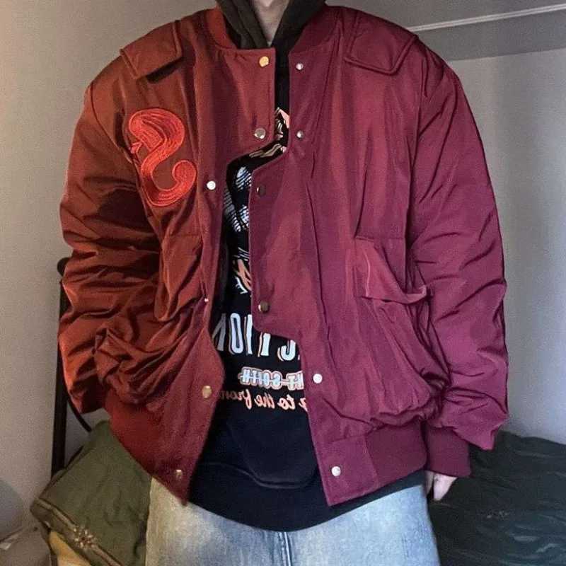 Wine Red Pilot Jacket Mens Spring Irregular Single Chest Jacket Retro American Star Baseball Jacket Couple Academy Jacket M241017
