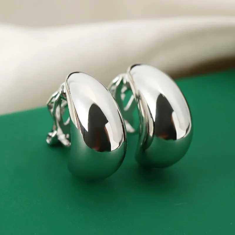 Smooth metal block earrings suitable for women gold silver geometric round water droplets clip on earrings punk party jewelry W241017