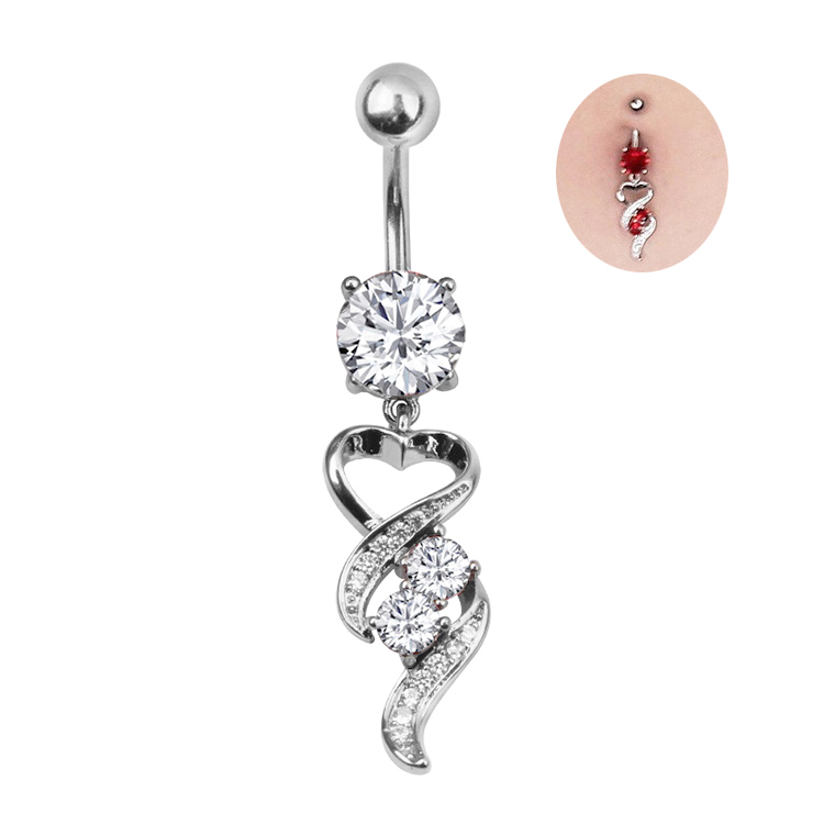 Zircon Crystal Belly Button Ring Dangle Wing Piercing Nombril Ombligo Surgical Steel Barbell Heart Round Navel Stud Body Jewelry