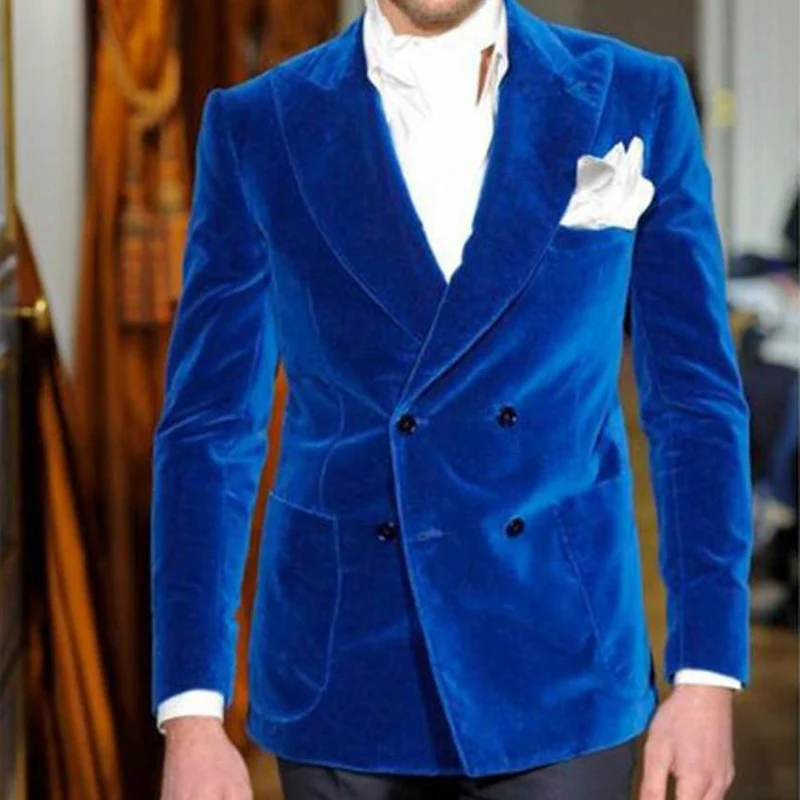 Velvet Men Suits Slim Fit With Double Breasted For Wedding Prom Peaked Lapel Groom Tuxedos Latest Style Male Fashion 2024