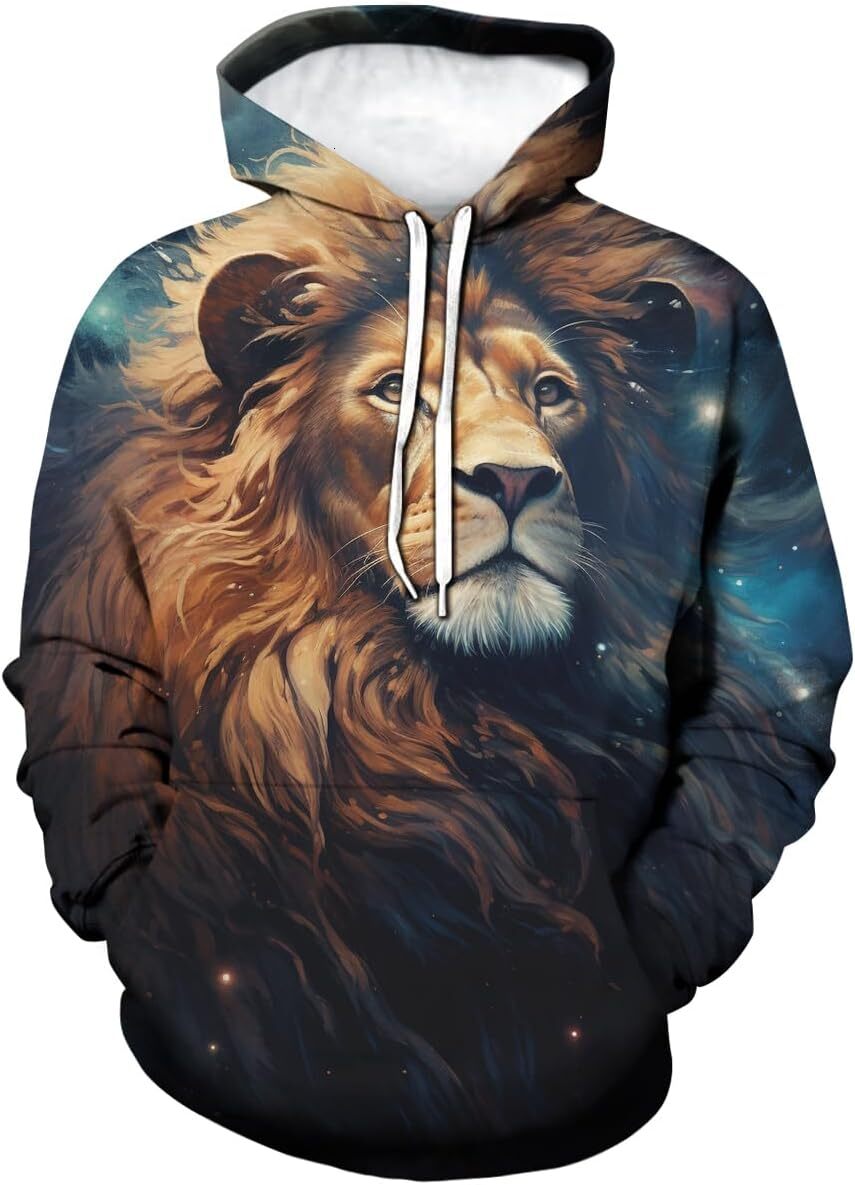 Hoodie for Mens Womens Novelty Star River Lion Pattern Hoodies 3D Printing Funny Animal Long Sleeve Hoodie Pullover Pocket Graphic Hoodies sweatshirt 