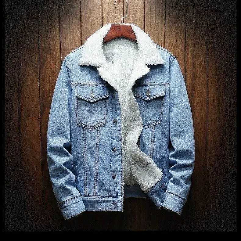 Mens Winter Casual Denim Jacket Fleece Lining Thickened Sheep Velvet Top Slimming Effect For Smooth SilhouetteXJ241017