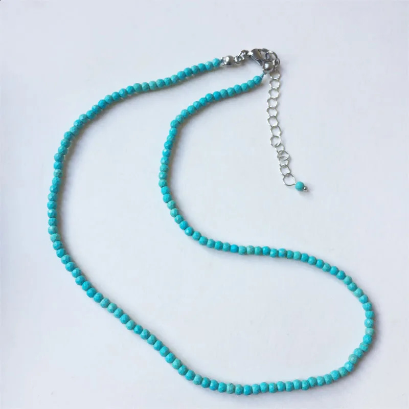 3MM 4MM Facial Turquoise Necklace Gemstone Natural Stone Beads Kaolin Womens Unique Retro BOHO Adjustable 241017