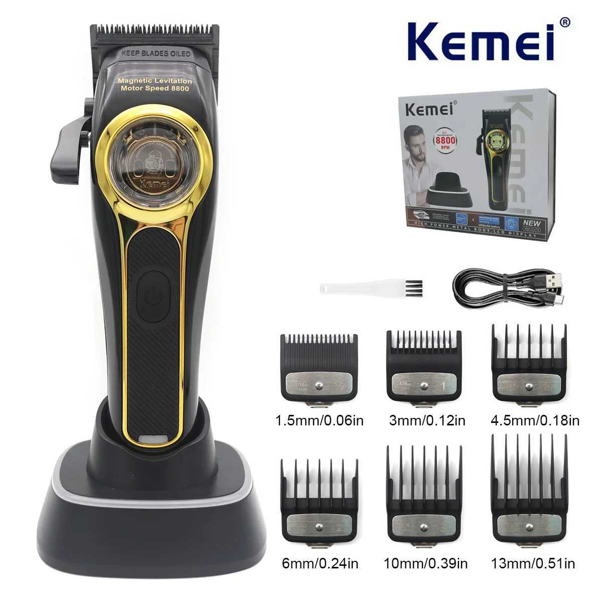 KEMEI KM-2373 Magnetic Motor Professional Mens Hair Clip DLC Blade with Base Charger Hair Clip Trimmer W241017