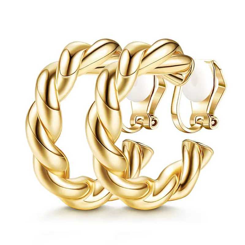 Geometric C-type painless hollow clip metal personality simple temperature no ear hole earrings W241017