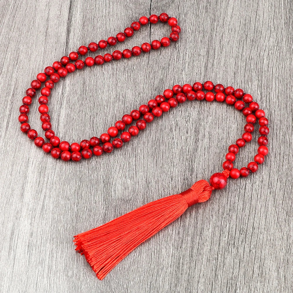 108Mala Natural Peacock Stone Bead Necklace for Men Blue Turquoise Black Agate Prayer Tassel Necklace Meditation Yoga Jewelry 241017