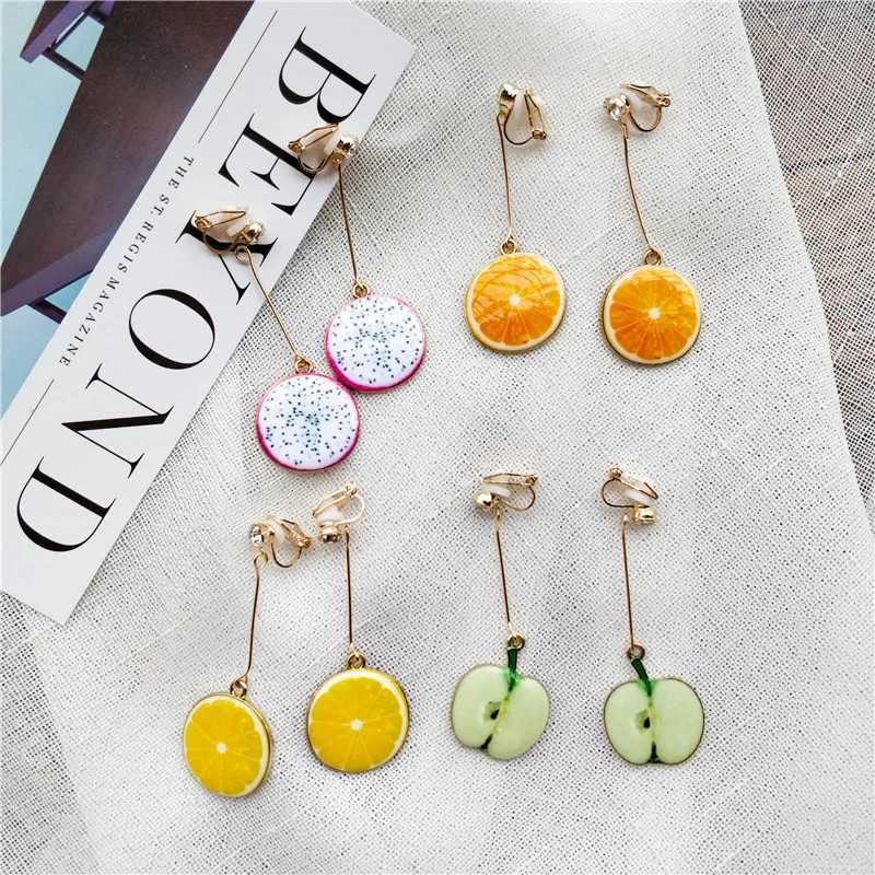 Watermelon Strawberry Fruit Long Pendant Clip Earrings Suitable for Women Holiday Girls No Ear Holes Party Jewelry No Piercing W241017