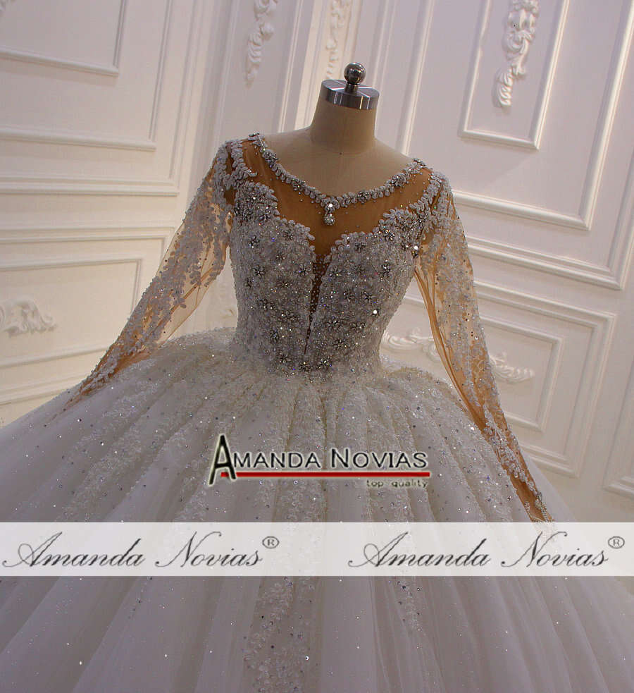 New design full beading puffy wedding gowns real sample good price dress