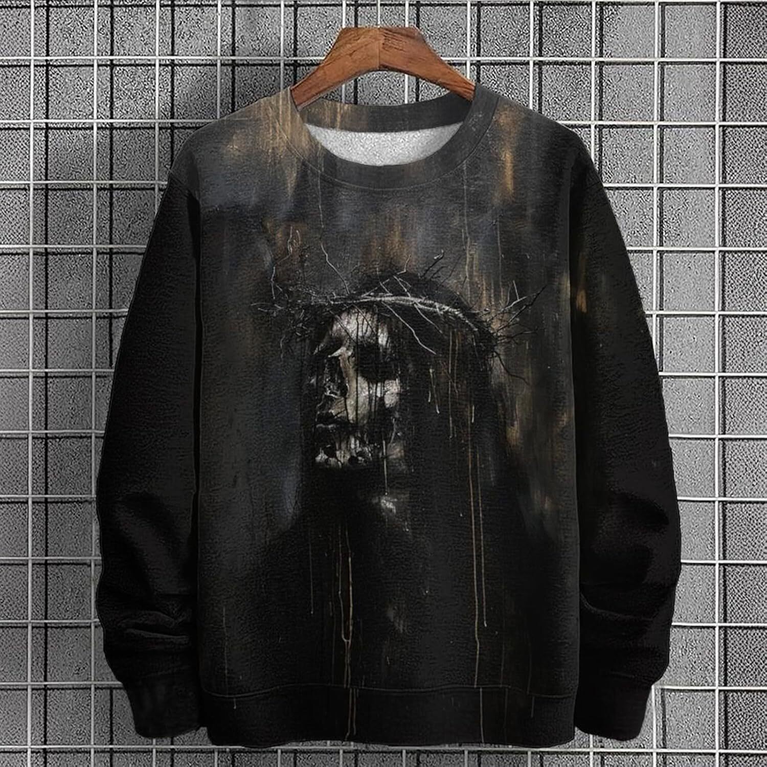 Long Sleeve Shirts for Men sweatshirt Men's Halloween Evil Dark 3D Printed Hoodless Sweatshirts Long Sleeve Crew Neck Loose Fit Shirts Casual Pul
