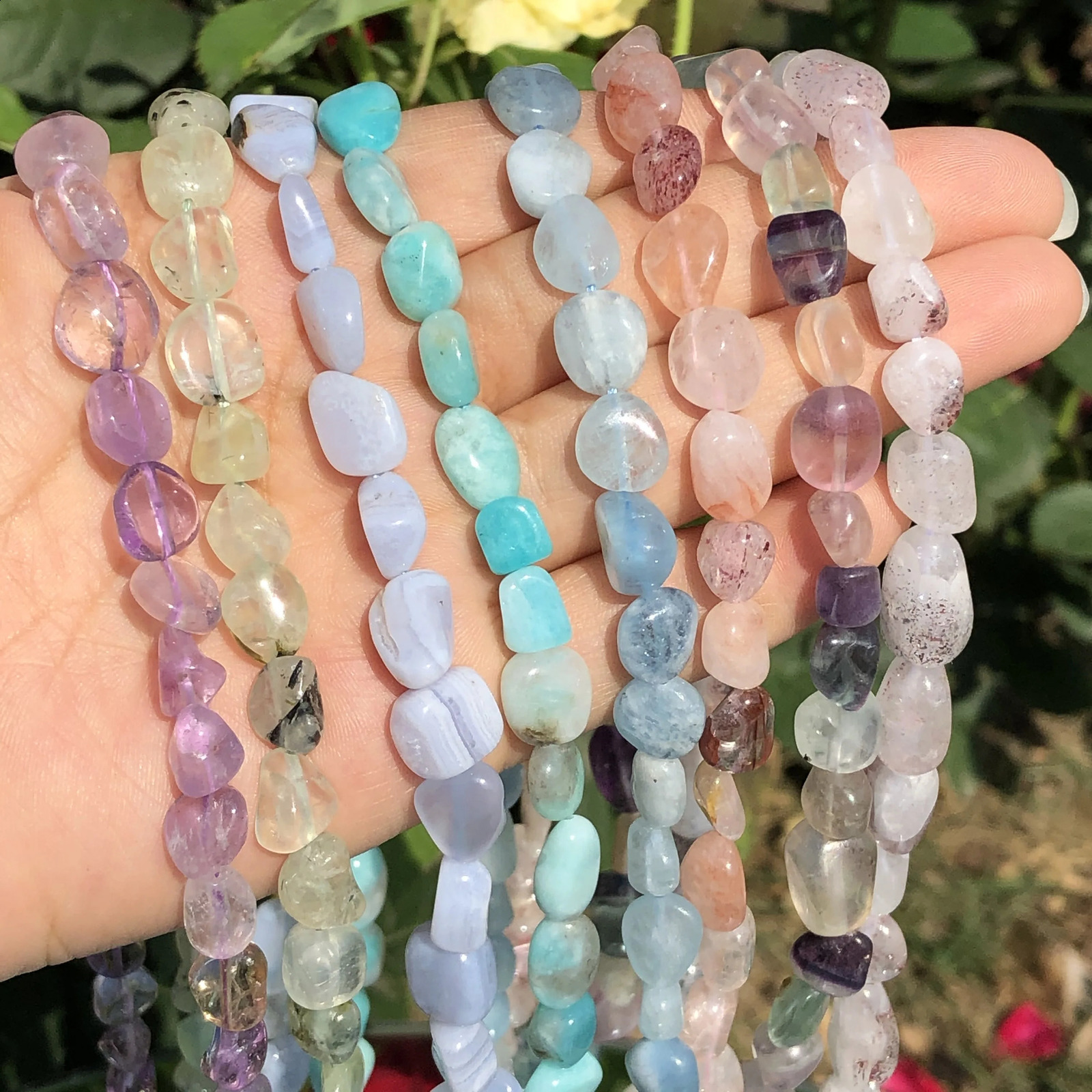 7-10mm natural irregular blue aquamarine gemstone free-form loose spaced beads for jewelry making DIY bracelet necklace 1 strand 241017