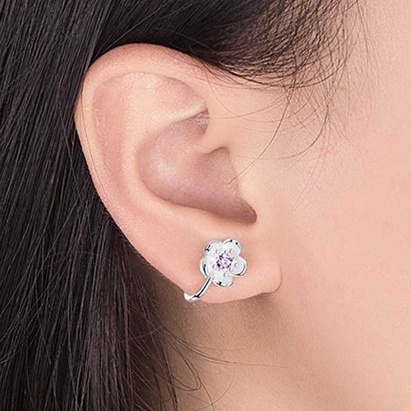 Korean style crystal cherry blossom earring clip non perforated suitable for girls parties sweet silver non perforated ear clip W241017