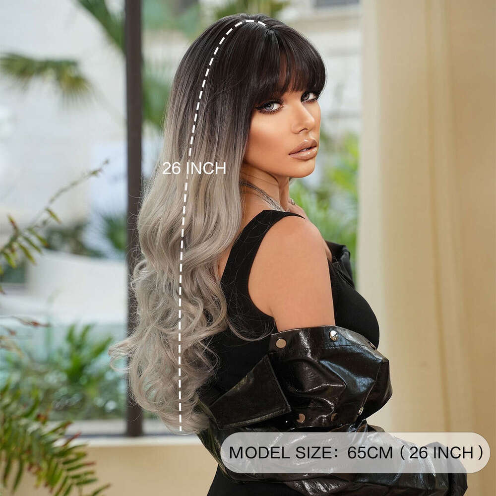 Fashion Gradient Silver Gray Long Hair, Big Curly Head Female Stage Performance Wig, Full Top