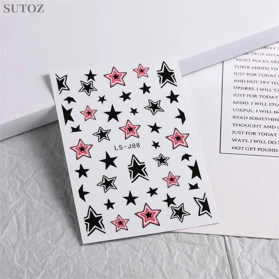 3D Stars Nail Art Stickers Summer Pink Black Irregularly Star Decals Y2K Sweet Cool Style DIY Manicure Decorations LS-J88 241007