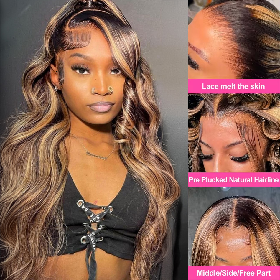Body Wave 30 32 Inch 13X6 Ombre Highlight HD Frontal 13X4 200 Density 4/27 13X5 Wigs Lace Front Human Hair Wig Brown