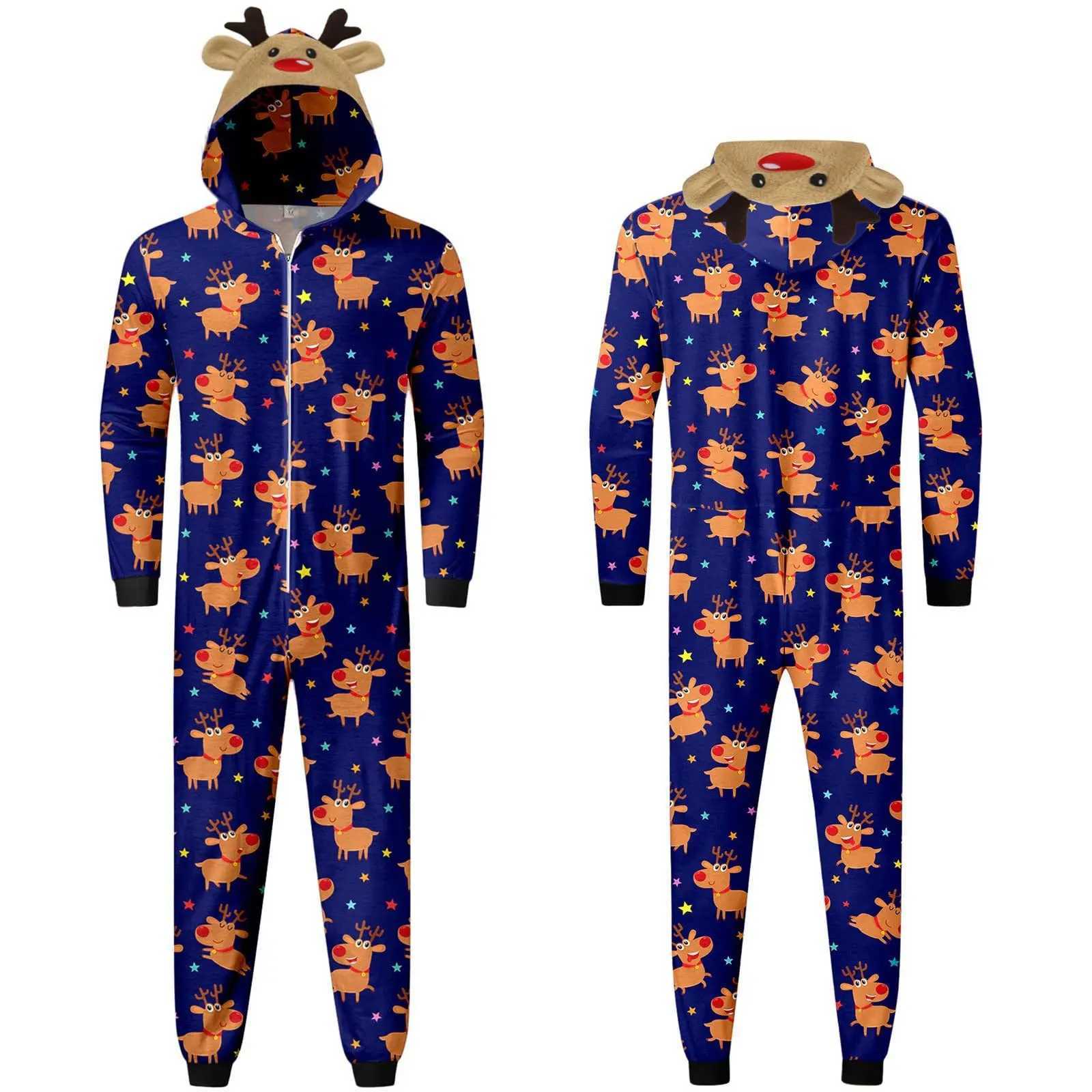 Brand new all reindeer print Christmas jumpsuit New Years family pajamas cute deer hoodie mother father child matching set W241015