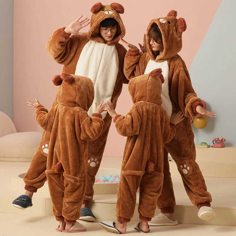 Family Matching Set Couple Warm Wool Onesies Pajamas Womens Anime Splicing Pajamas Childrens jumpsuit W241015