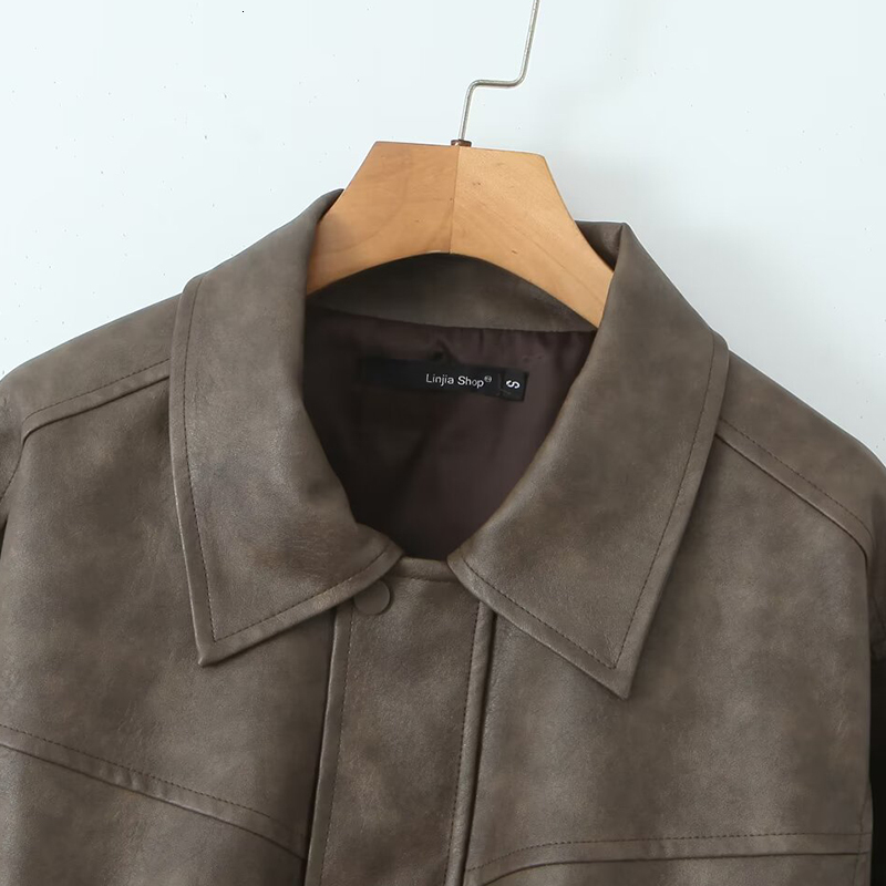 Leather Women's Coat Fur Outwear Long Sleeve Tops Elegant Fashion With Zipper 2024 Inszartrafaf Casaco Feminino Jackets