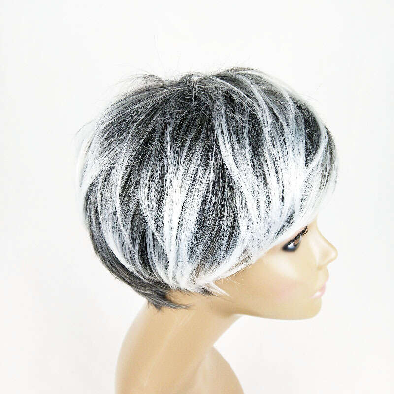 New Wig Women, Fashionable Straight Hair, Black And White Dyed Mixed Color Synthetic Short Hair Cover For Women