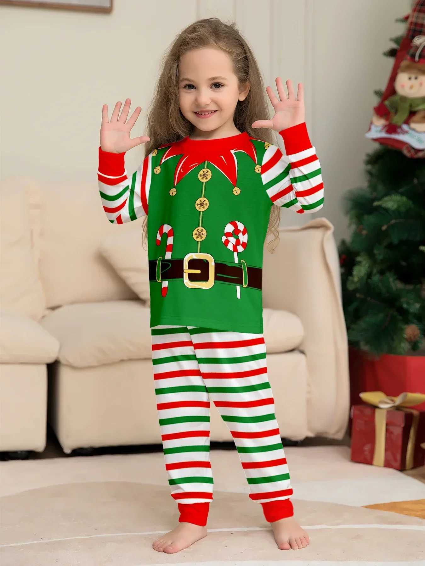 2024 New Family Matching Set Cartoon Stripe Printed Christmas Pajama Set 2PCS Set Home Clothes Baby Dog jumpsuit Christmas Appearance Pajama Set W2410