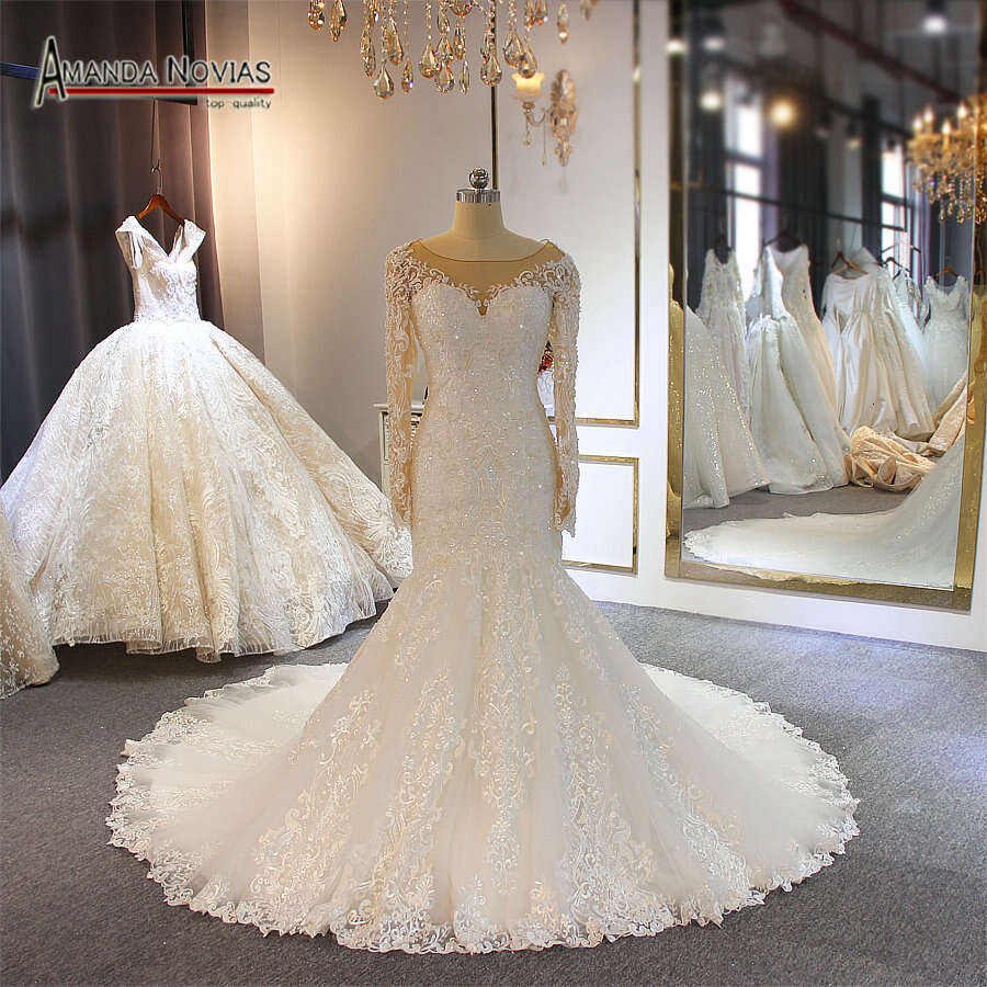 Long Sleeves Full Lace Dress Mermaid Wedding Gown