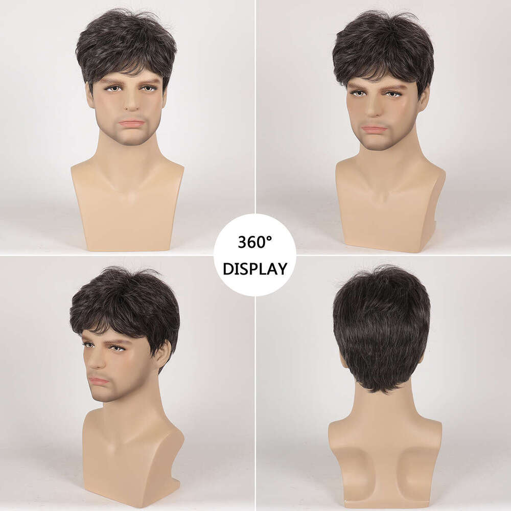 High Temperature Made Of Silk Synthetic Fibers, Men's Short Hair Wig And Head Cover