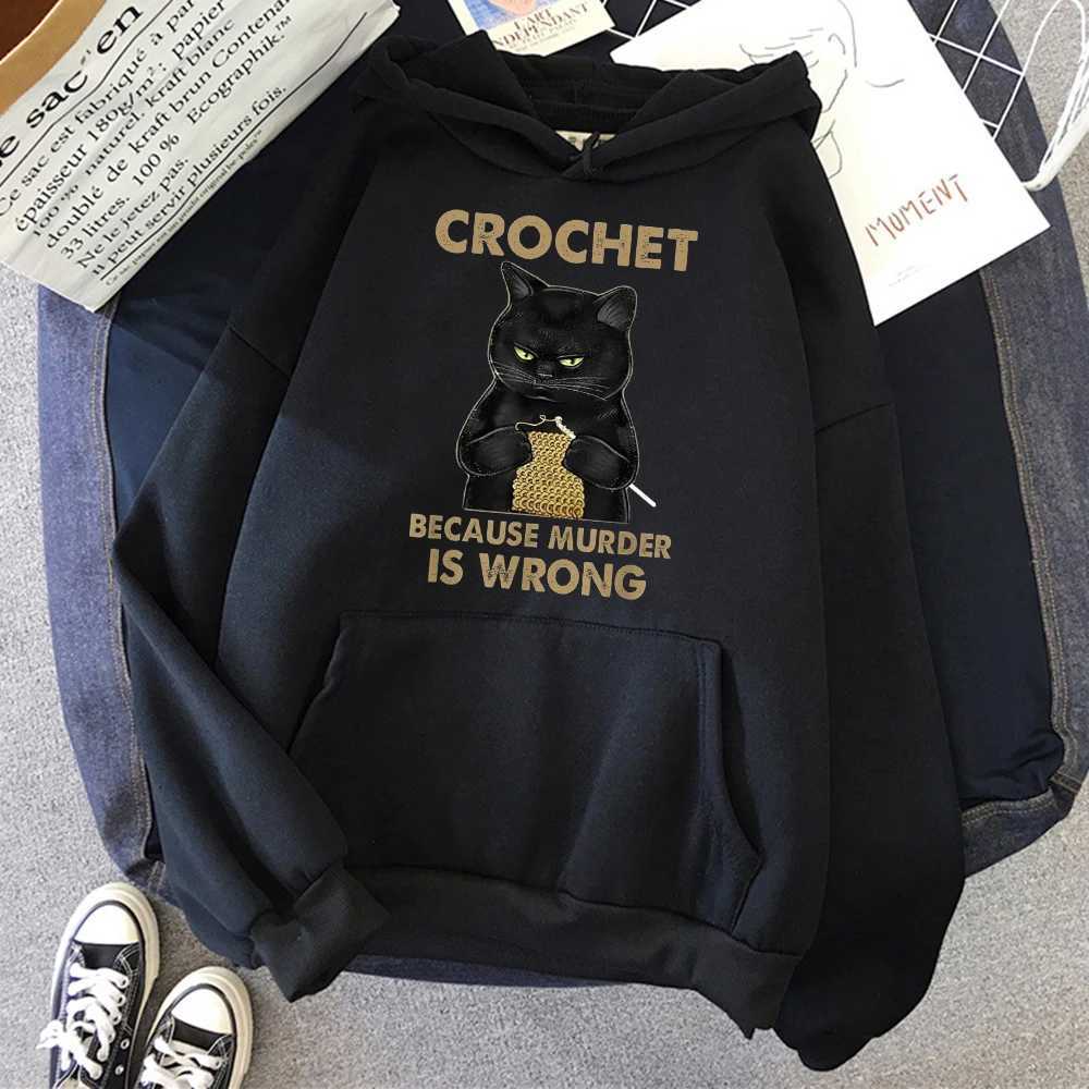 Crochet Because Murder Is Wrong Women Clothes Hip Hop Pullovers Hoody New Casual Oversized Clothing Fleece Loose Hoody WomensX241016