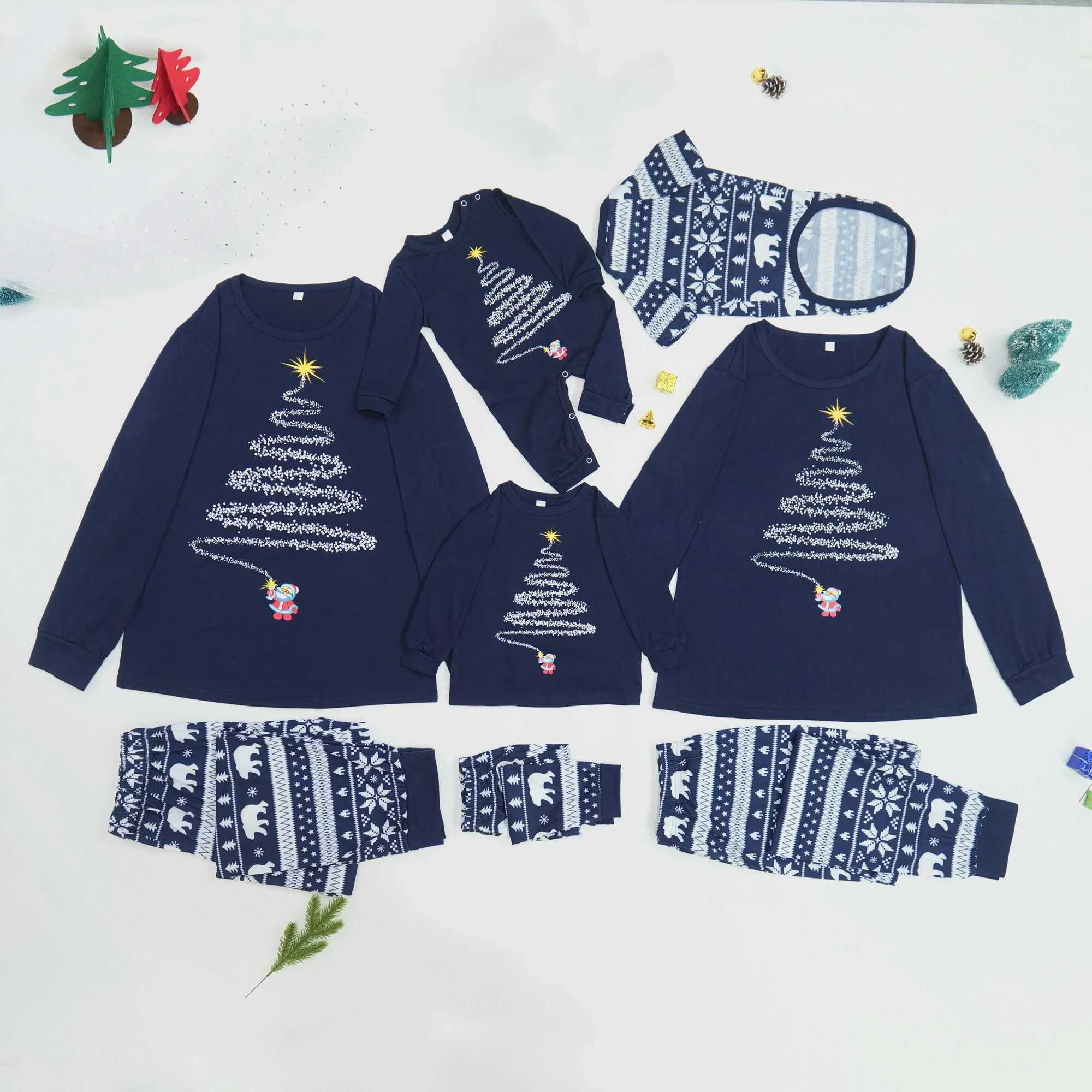 2024 New Fireworks Printed Adult and Childrens Matching Set Christmas Pajama Set Warm and Soft Pajamas Baby and Dog Hoodies Home Appearance Pjs W24101
