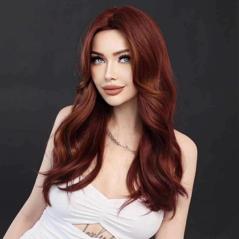 New Raspberry Long Curled Hair Women's Wig, Mid Size Wine Red Wavy Wigs