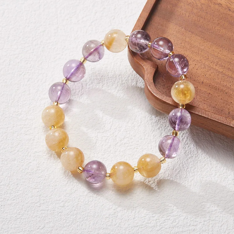 10mm Natural Amethyst Bead Chain Elastic Bracelet for Womens Lucky Jewelry Accessories YBR1264 241017