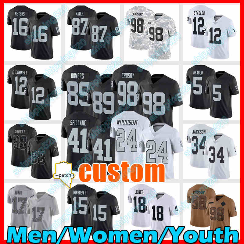 98 Maxx Crosby Football Jersey Brock Bowers Christian Wilkin Marcus Allen Howie Long Nate Hobbs Jakobi Meyers Michael Mayer Divine Deablo Tim Brown Jakorian Bennett