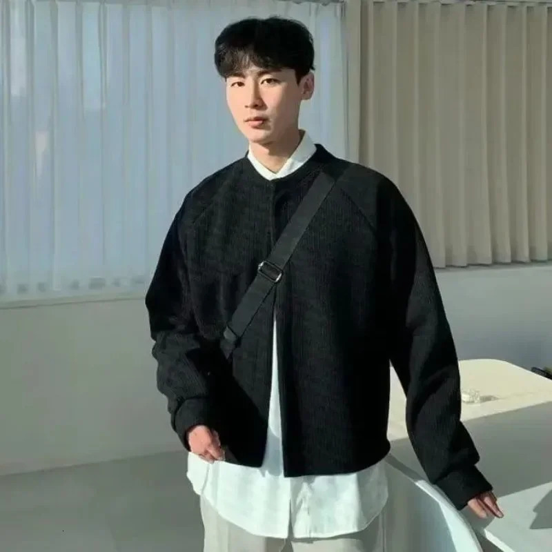 In Jackets High Quality Solid Color Clothing Deals 2024 Aesthetic Korean Fashion Knitted Cardigan Male Y2k Mens Sweaters 241017
