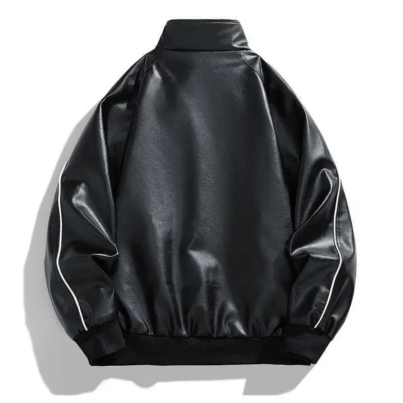 Leather Jacket Men Fashion Motocycle Jackets Stand Colar Pu Fall Winter Outwear Casual Faux Leather Coats Man Mens Clothing Top X241017