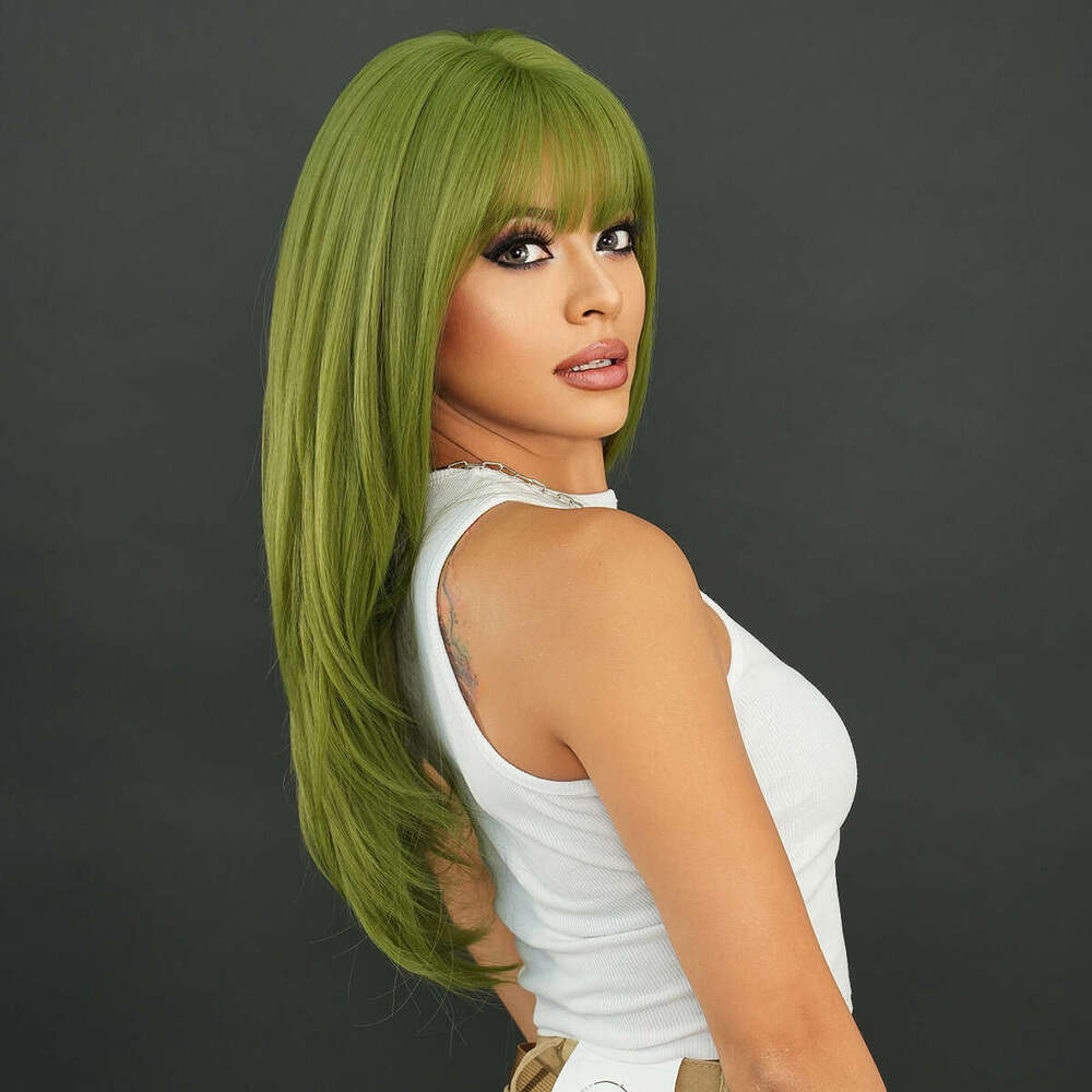 St. Patrick's Day Party Vanilla Green Long Straight Women's Wig, High-Level Synthetic Full Head Cover