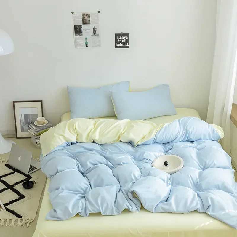 Nordic Bedding Set with Duvet Cover Bed Sheet Pillowcase Single Couple Bedspreads King Queen 1/2 People Solid Color Bed LinenXJ241015
