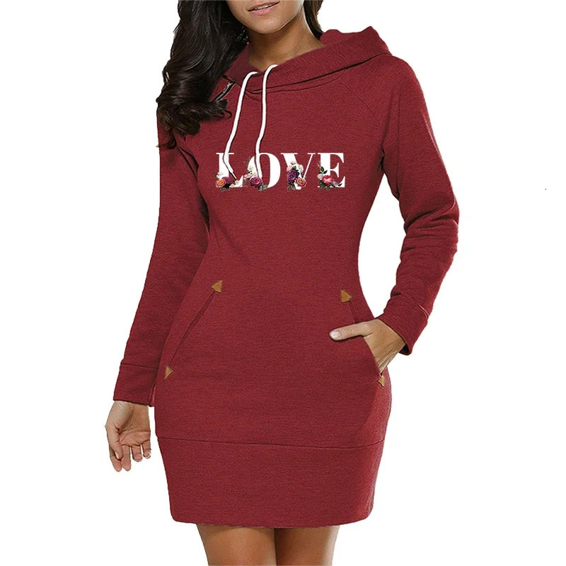 Love Letter Printing Womens Dress Fashion Knee Length Hooded Frog Side Zipper Necklace Sport Autumn Warm Wool DailyCasual Skirt 241017