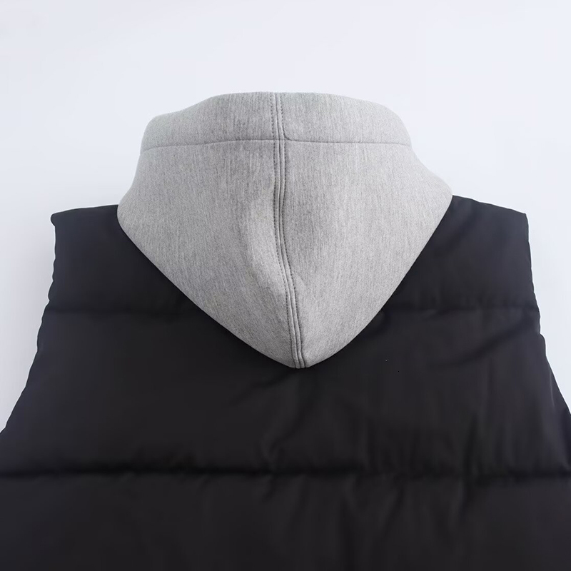Women's Vest Jackets Warm Coat Sleeveless Outwear With Hoodies Black 2024 Inszart Patchwork Casual Loose Chalecos De Invierno