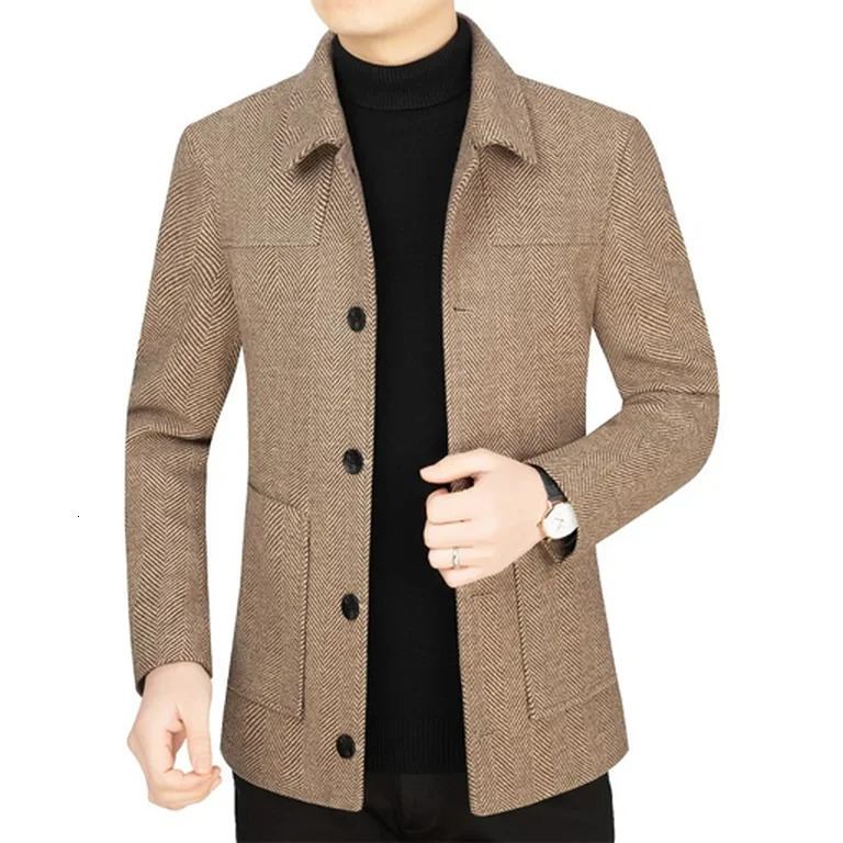 Autumn and winter mens collar wool cashmere sweater business casual jacket strip n windproof material style 241007