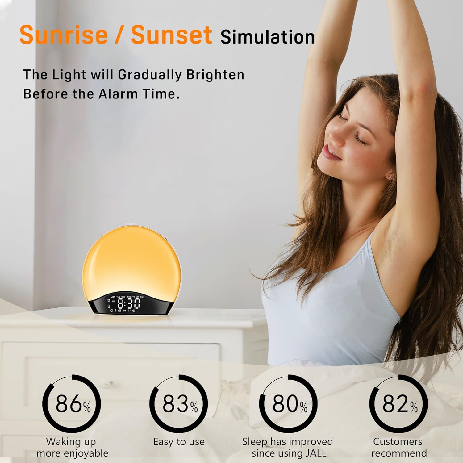 REACHER Wood Grain Sunrise Alarm Clock and Sound Machine Nightlight Digital Dimmable Clock for Bedroom 26 Sleep Sounds 240828