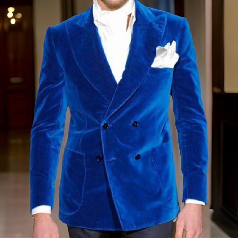 Velvet Men Suits Slim Fit With Double Breasted For Wedding Prom Peaked Lapel Groom Tuxedos Latest Style Male Fashion 2024
