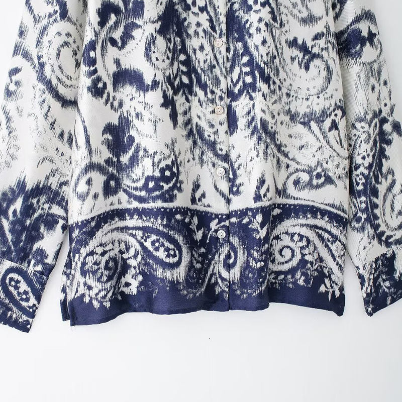 Women's Shirts Printed Blouses Long Sleeve Tops Inszartrafaf 2024 Casual Loose With Button Blusas Mujer Elegant Camisas Femme