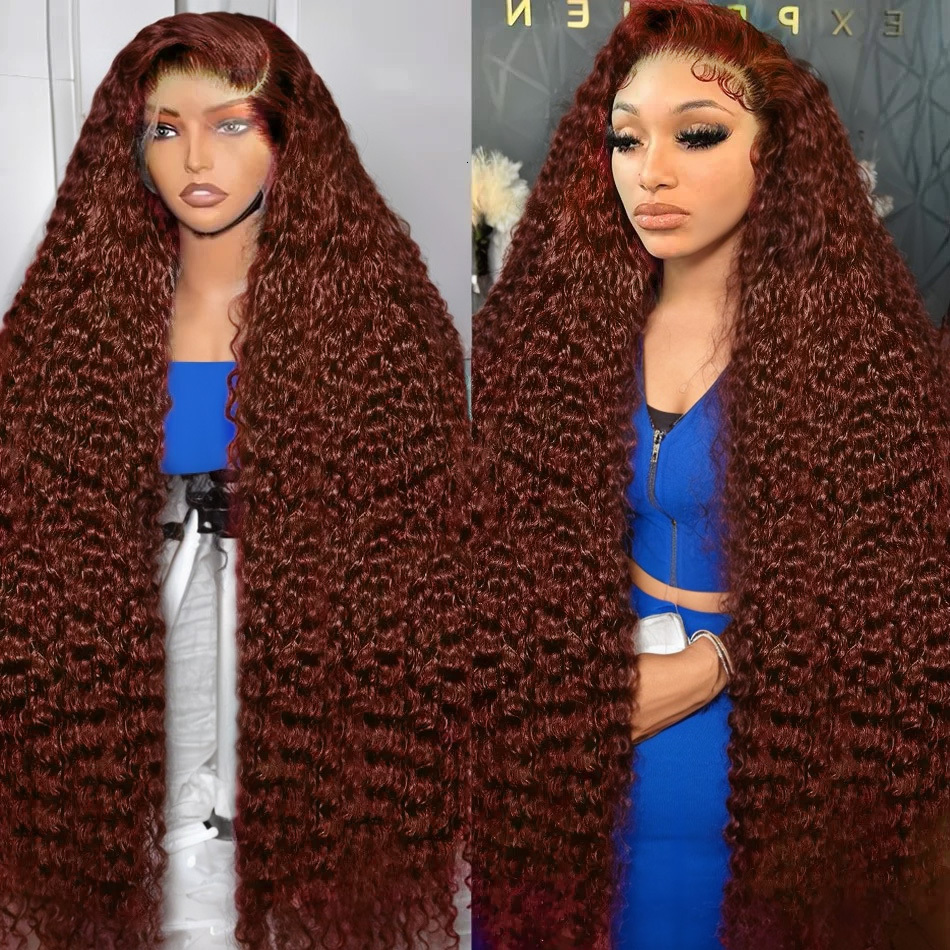 30 36 Inch Reddish Brown 13X6 HD Frontal Wig Colored Deep Wave 13X4 Lace Front Human Hair Wigs