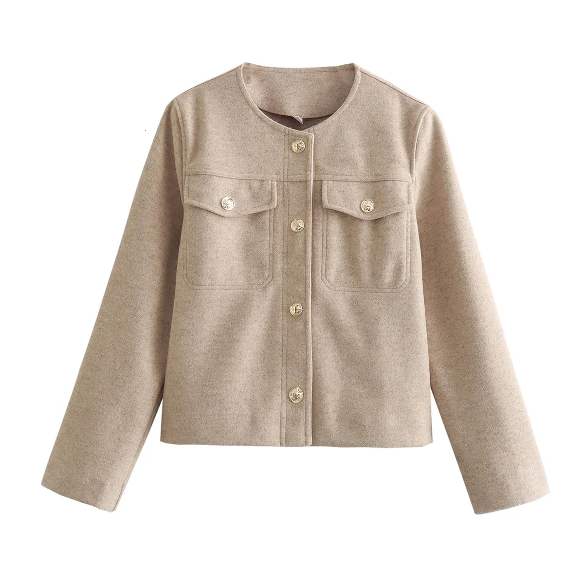 Women's Bombers With Button Solid Casual Outwear Inszartrafz 2024 Elegant Fashion Long Sleeve Tops Woman Coat Jacket